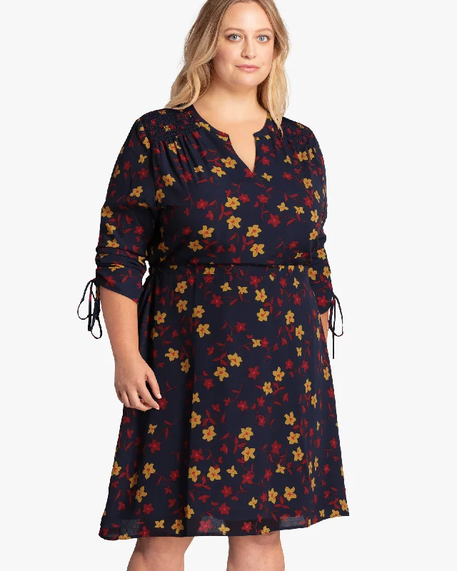 Online Only Keene Ruched Sleeve Dress | Navy / Yellow