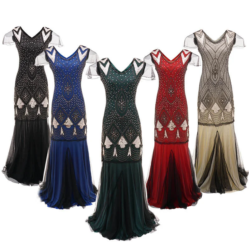 Crazy Deals Sequin Mesh Patchwork Tuxedo Maxi Dress