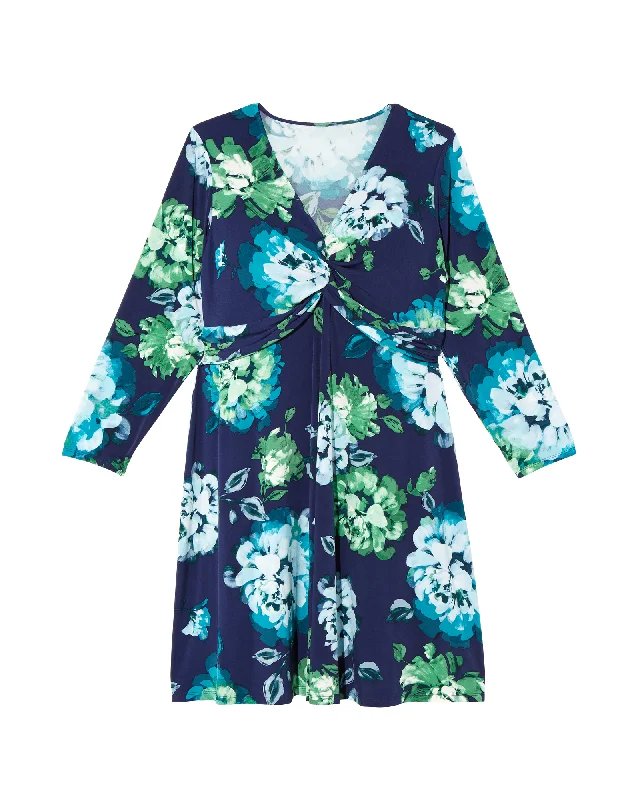Limited Availability Invale Twist Front Dress | Navy / Turquoise