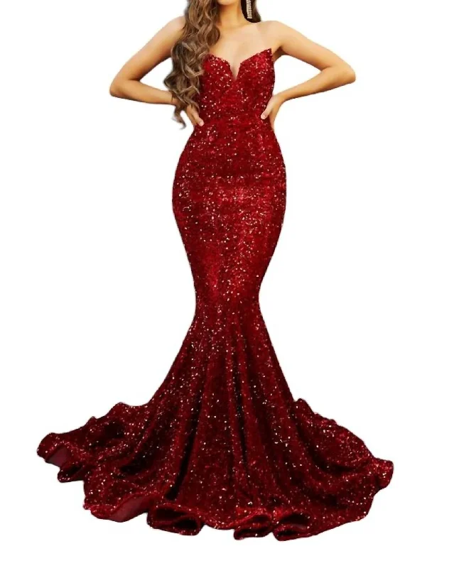 Don’t Miss Out Strapless Long Prom Dress In Red