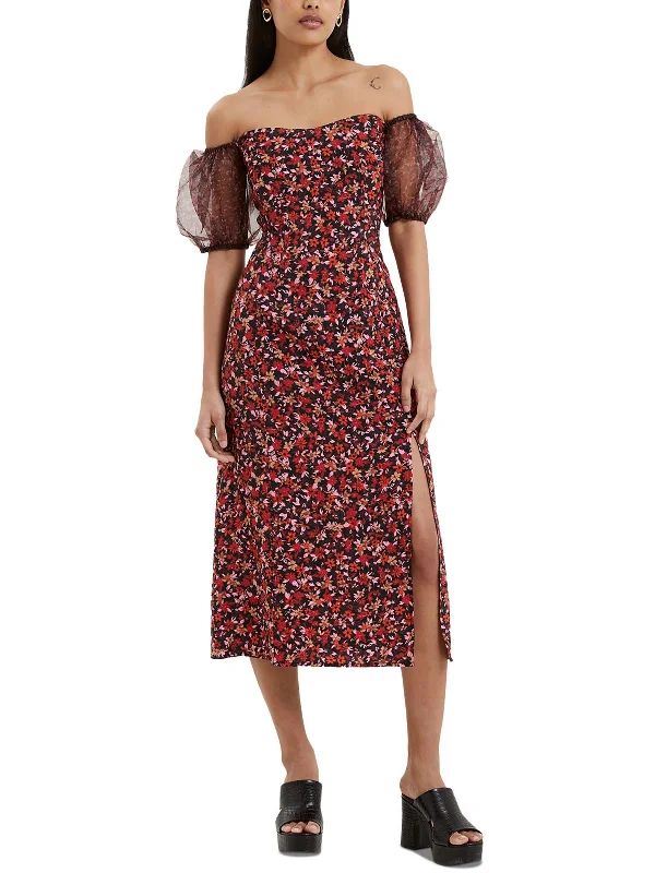 New Markdowns Womens Floral Print Mid Calf Midi Dress