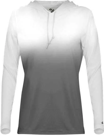 Special Offer Badger Sport 4208 Ombre Women's Hoodie Tee - White Graphite