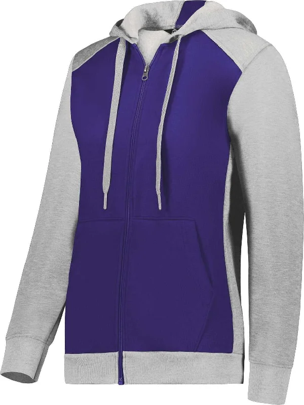 Huge Savings Augusta 6901 Ladies Three-Season Fleece Full Zip Hoodie - Purple Gray Heather Huge Savings Augusta 6901 Ladies Three-Season Fleece Full Zip Hoodie - Purple Gray Heather