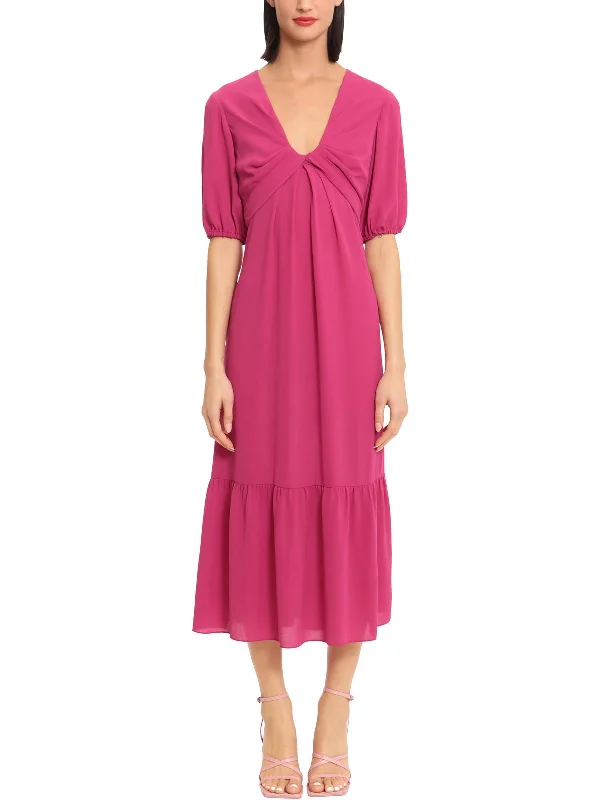Overstock Sale Womens V-Neck Short Sleeve Midi Dress