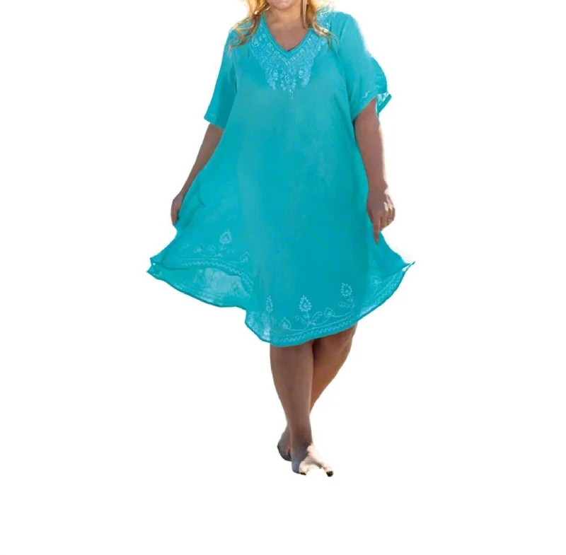 Hot Deal Pearl Short Sleeve Sundress - Plus Size In Seafoam
