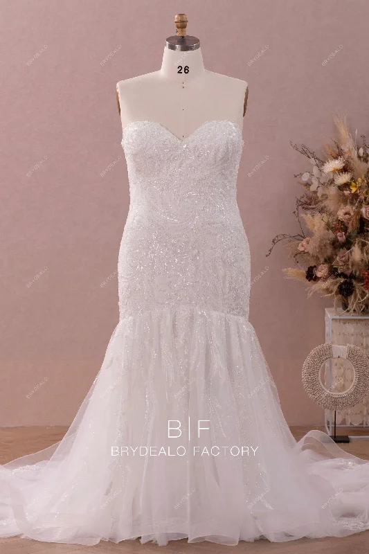 Discount Extravaganza Plus Size Beaded Lace Strapless Wholesale Wedding Gown