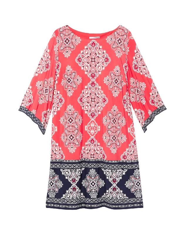 Price Rollback Lara Three-Quarter Sleeve Shift Dress | Coral / Navy