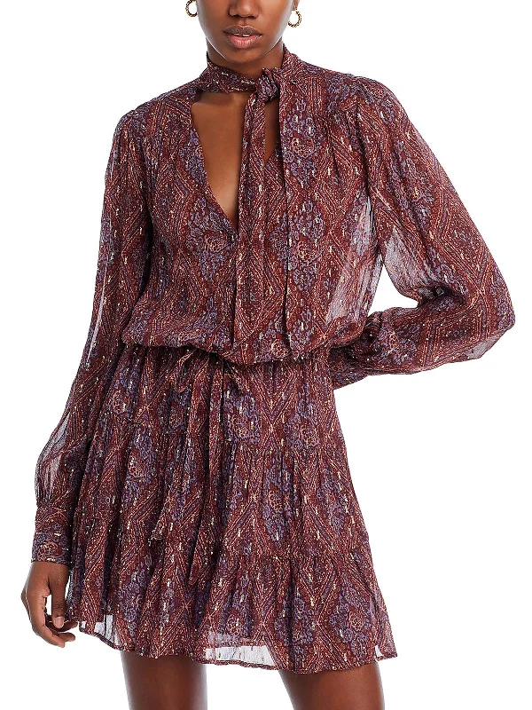 Markdowns Cleobelle Womens Chiffon Metallic Mini Dress