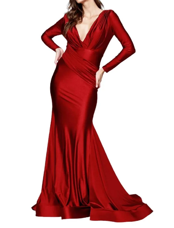 YEAR-End Clearance Fitted Long Sleeve Lycra Gown In Burg