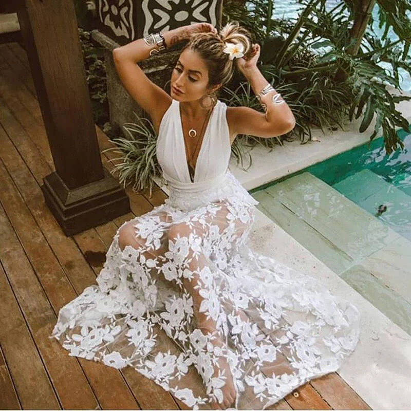 Price Meltdown Sleeveless Lace Maxi Beach Dress