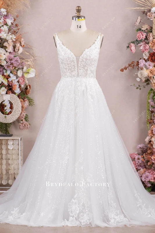 Midnight Sale Shimmery Flower Lace A-line Wedding Dress