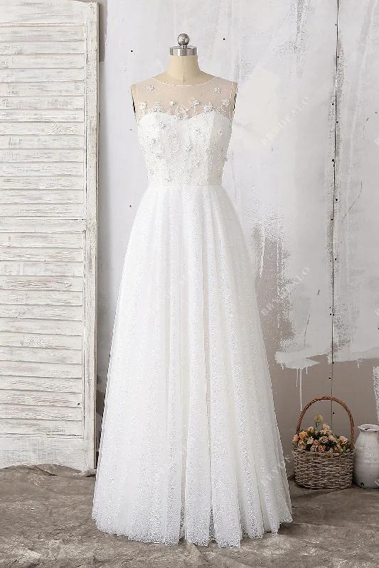 Act Now Beaded Floral Lace Glitter Illusion Wedding Dress