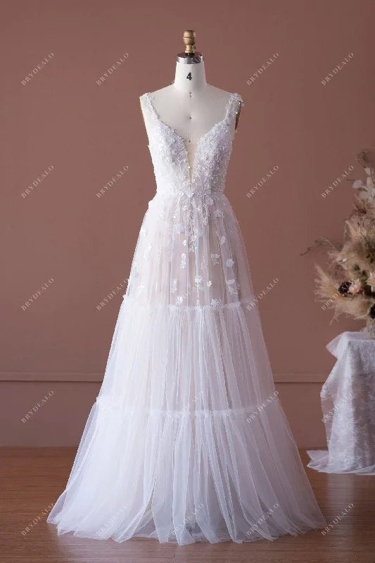 Price Reduction Fairy Flower Lace Tiered A-line Wedding Dress