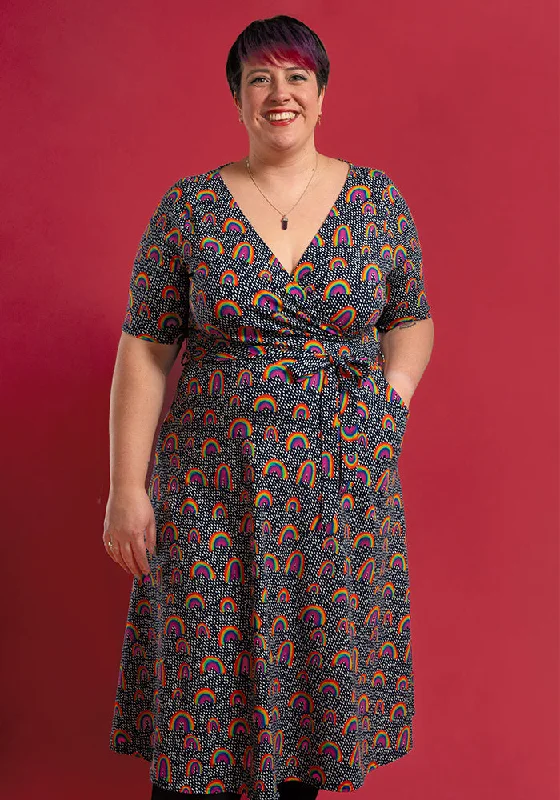 Super Savings Maeve Navy Rainbow Print Cotton Midi Dress