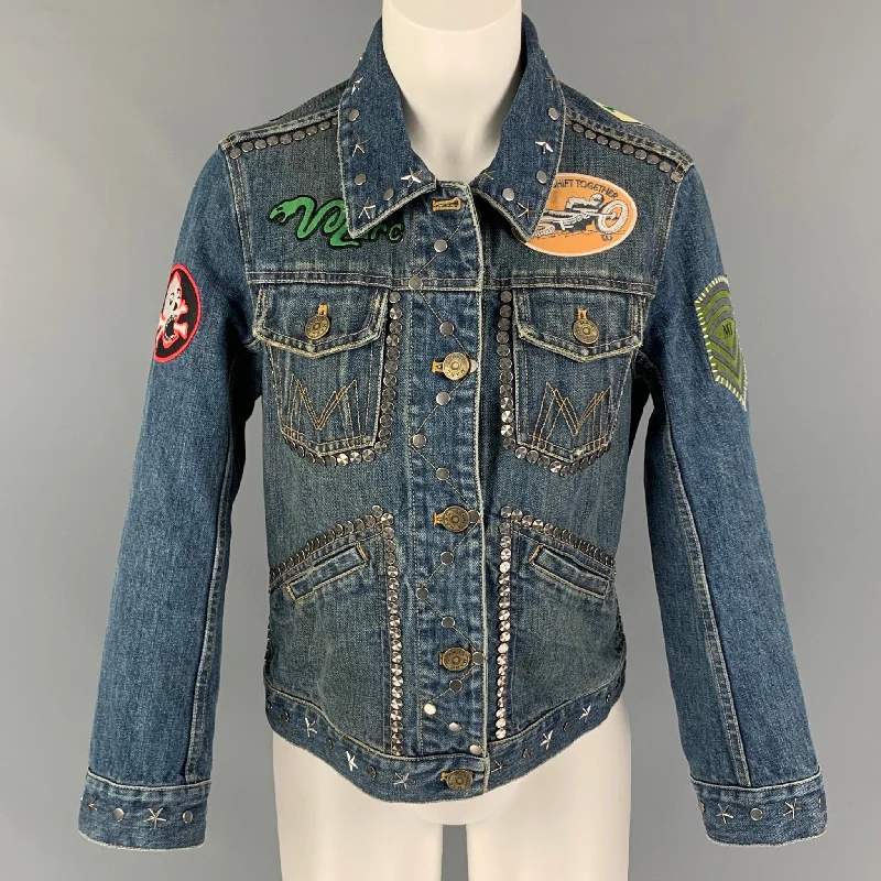 Limited Availability MARC JACOBS Size M Indigo Denim Studded Biker Smashing Starlets Jacket