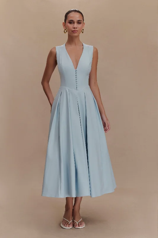 Hurry In Keely Cotton Sleeveless Midi Dress - Sky Blue