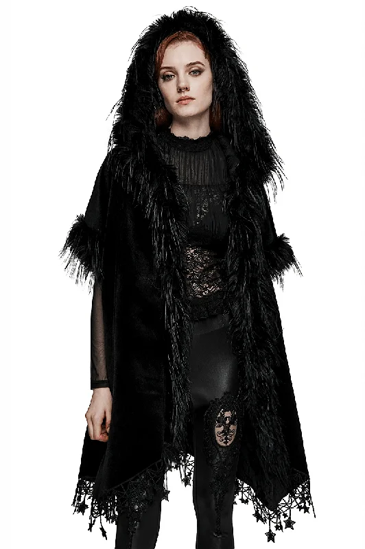 Huge Discounts Plush Woven Goth Bat Cloak with Pentagram Lace Hem