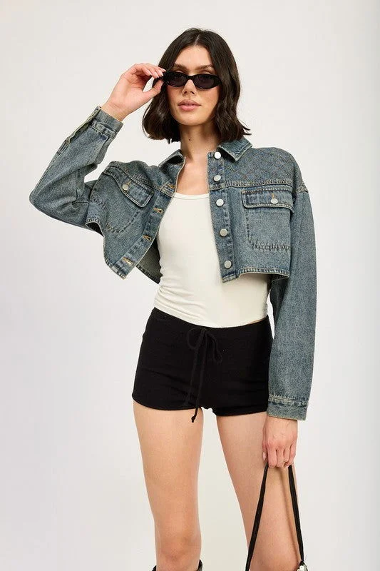 Closeout Emory Park Embroidered Denim Crop Jacket