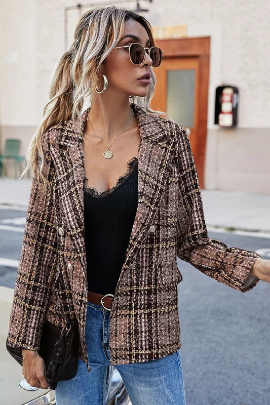 Markdowns Full Size Plaid Buttoned Blazer