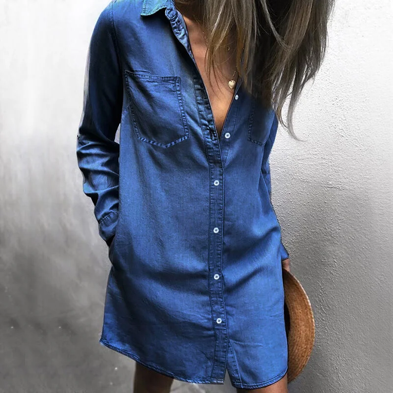 Online Exclusive Denim Blue Long Sleeve Shirt Dress