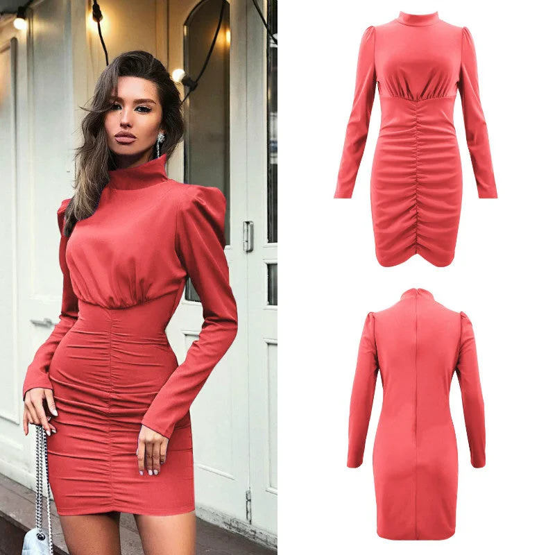 Deal Dash Turtleneck Empire Waist Ruched Dress