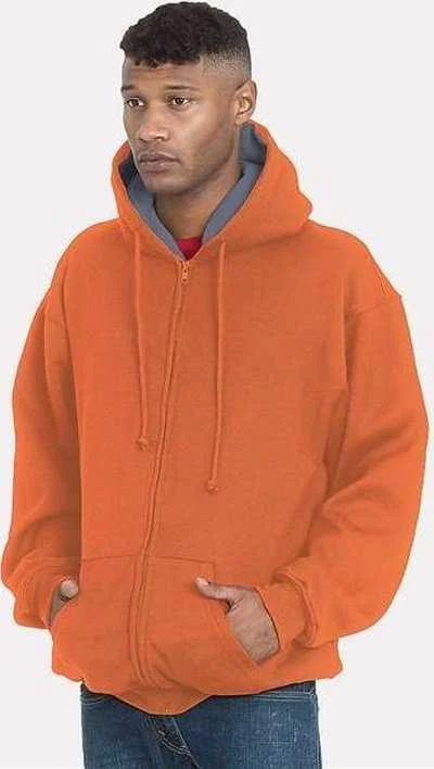 Anniversary Sale Bayside 940 USA-Made Super Heavy Thermal Lined Full-Zip Hooded Sweatshirt - Bright Orange Dark Gray Anniversary Sale Bayside 940 USA-Made Super Heavy Thermal Lined Full-Zip Hooded Sweatshirt - Bright Orange Dark Gray