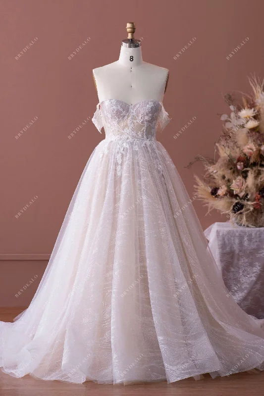 Reduced Prices Romantic Lace Champagne Off-shoulder Bridal Dress