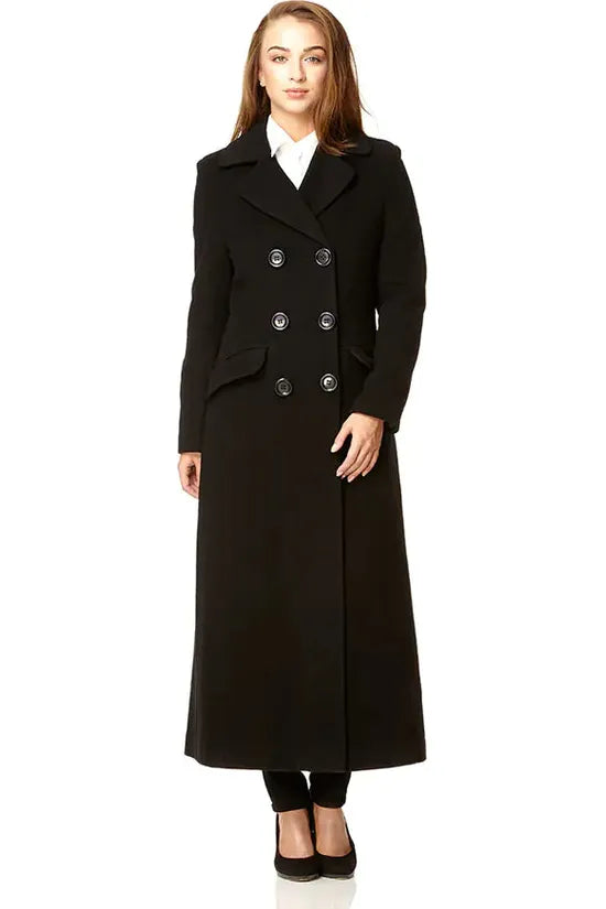Steals and Deals De La Creme Fashions Wool Blend Double Breasted Long Coat