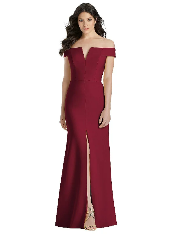 Instant Savings Off-the-Shoulder Notch Trumpet Gown with Front Slit