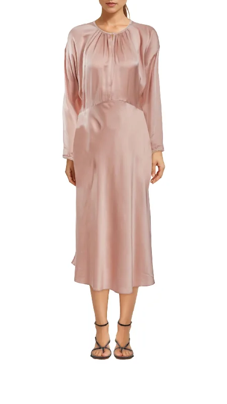 Referral Discount Silk Midi Dress In Rosado
