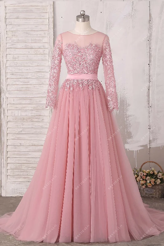 Markdowns Lace Dusty Pink Tulle Illusion Wedding Dress