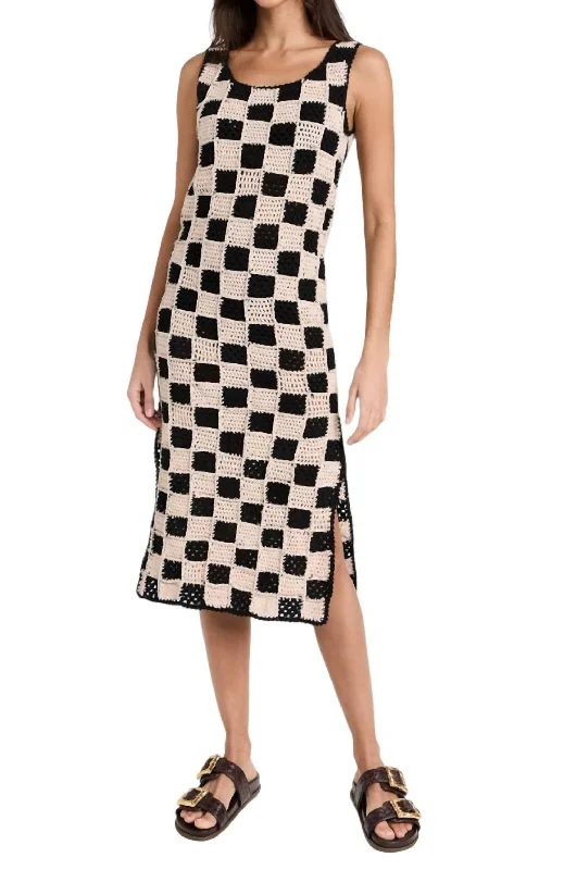 Deal Dash Danika Crochet Ankle Dress In Black/white