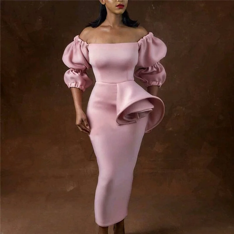 Closeout Off Shoulder Ruffle Decorate Bodycon Dress