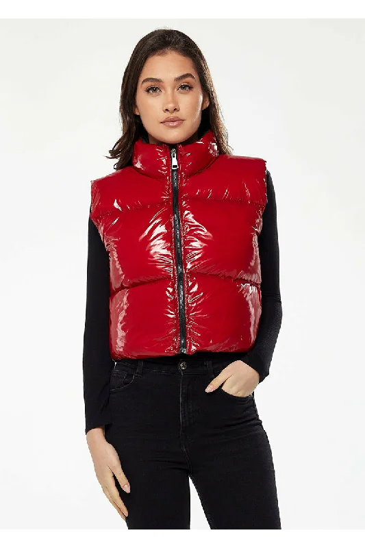 Special Price Liquorish Wet Look Gilet In Red