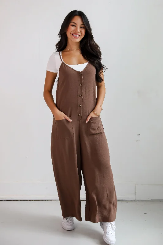 Holiday Sale FINAL SALE - Lovely Reputation Brown Wide Leg Jumpsuit