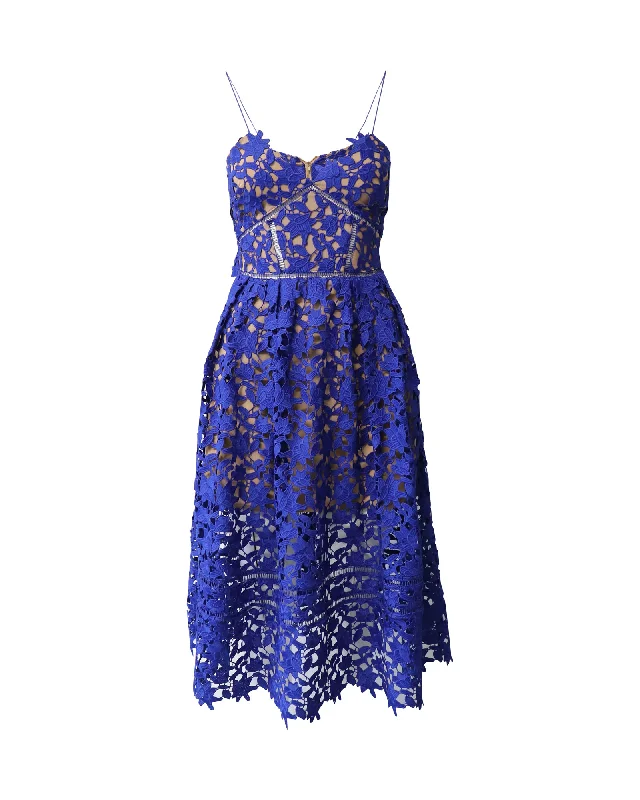 Price Cut Self-Portrait Azaelea Lace Dress in Colbalt Blue Polyester