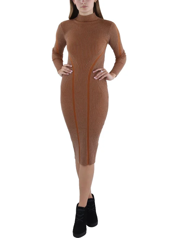 Super Deal Womens Ribbed Knee Length Sweaterdress