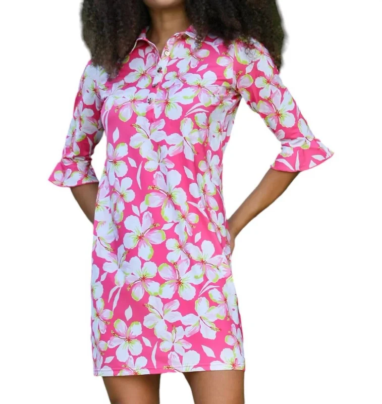 Bonus Savings Marin Flounce Sleeve Polo Dress In Pink/multi