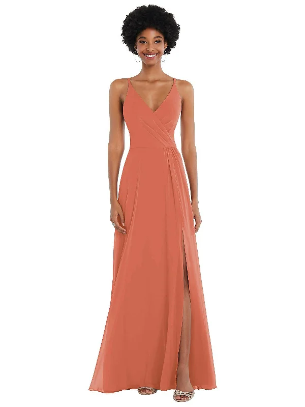 Massive Deals Faux Wrap Criss Cross Back Maxi Dress with Adjustable Straps
