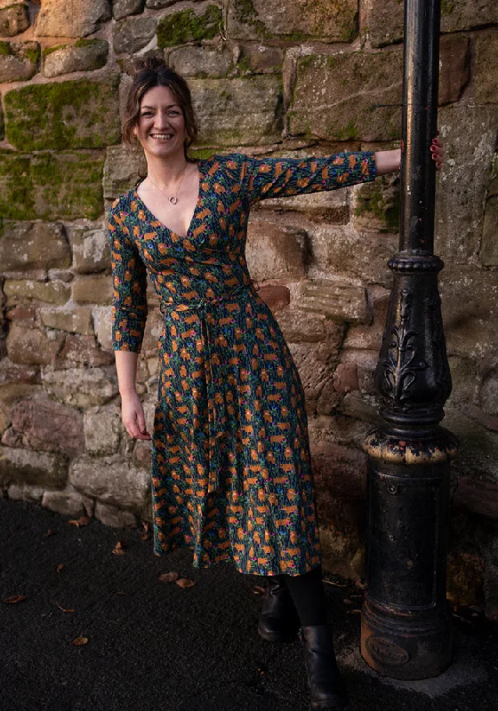 Deal Mania Bertha Highland Cow Print Cotton Midi Dress