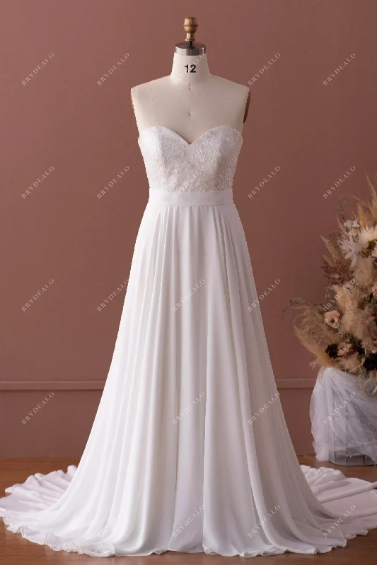 Deal Alert Strapless Sweetheart Neck Lace Chiffon Wedding Dress
