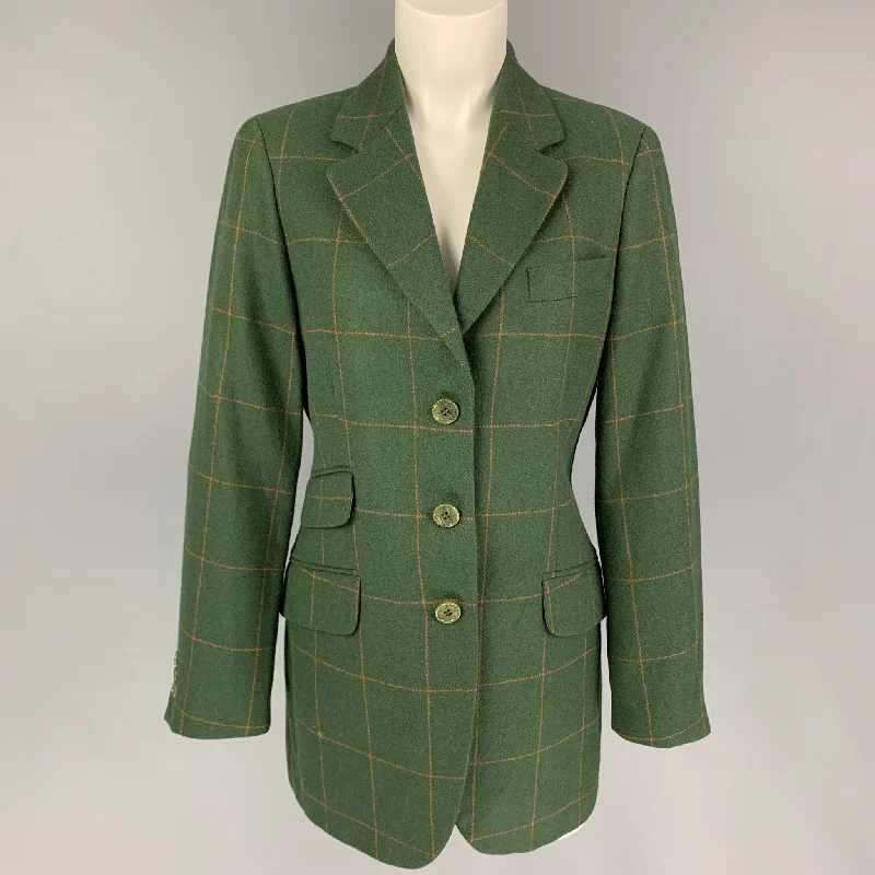 Weekend Special CHEAP and CHIC by MOSCHINO Size 10 Green Orange Virgin Wool Windowpane Jacket Blazer