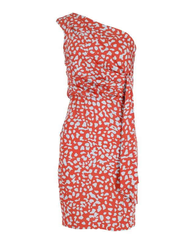 Buy More, Save More Diane Von Furstenberg Agatha Leopard Print One Shoulder Dress in Multicolor Silk