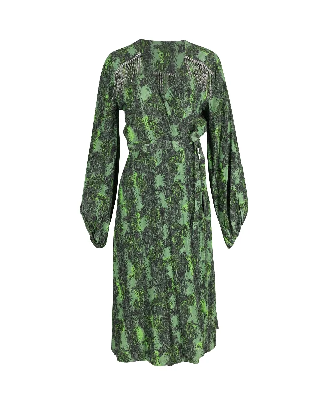 Flash Deals Rotate Birger Christensen Kira Crystal-Embellished Snake-print Wrap Dress in Green Crepe Viscose Flash Deals Rotate Birger Christensen Kira Crystal-Embellished Snake-print Wrap Dress in Green Crepe Viscose