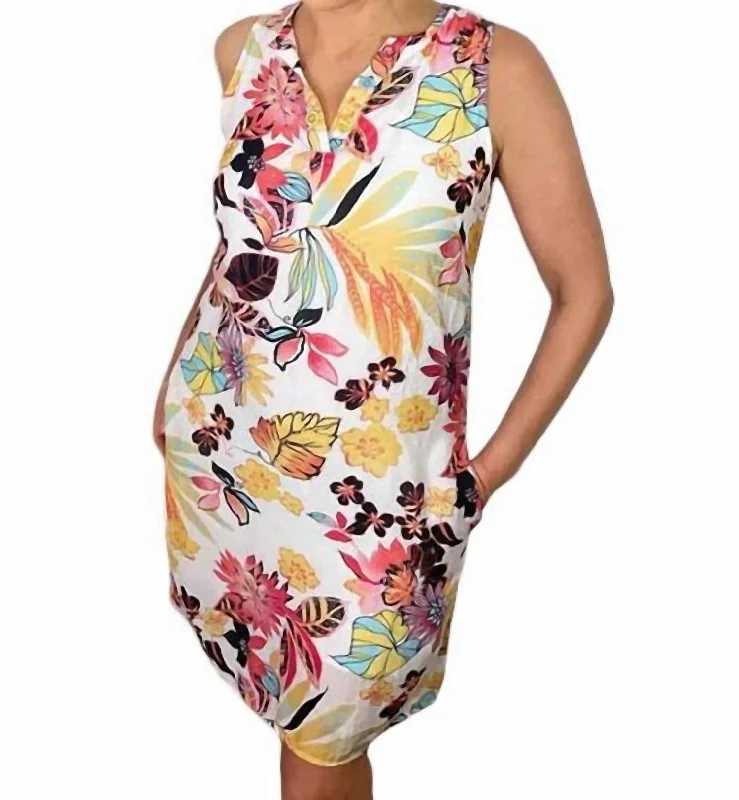 Epic Deals Sleeveless Floral Woven Dress In White Multi