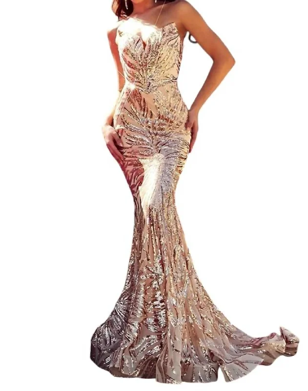 Price Rollback Long Strapless Mermaid Prom Dress In Champagne