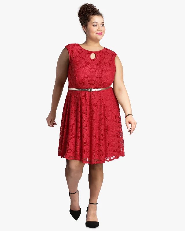 Limited Stock Lucy Lace Fit and Flare Dress | Red
