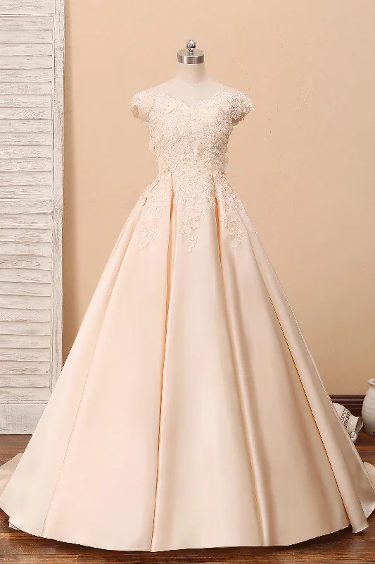 Unmissable Offer Champagne 3D Lace Off-shoulder Wedding Ball Gown