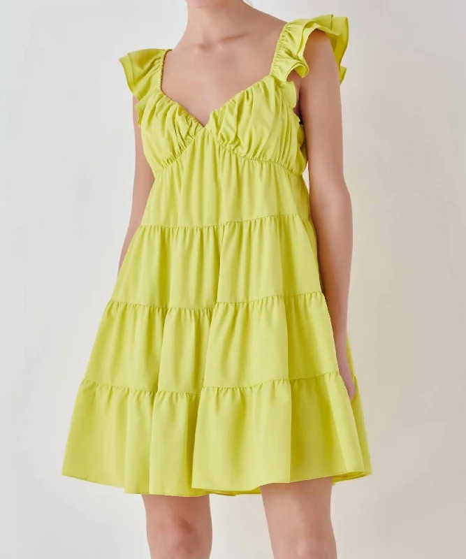 Crazy Deals Ruffle Sweetheart Flounced Mini Dress In Lime
