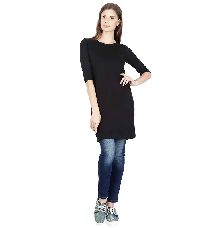 Act Now Plain Black Long Top for Women